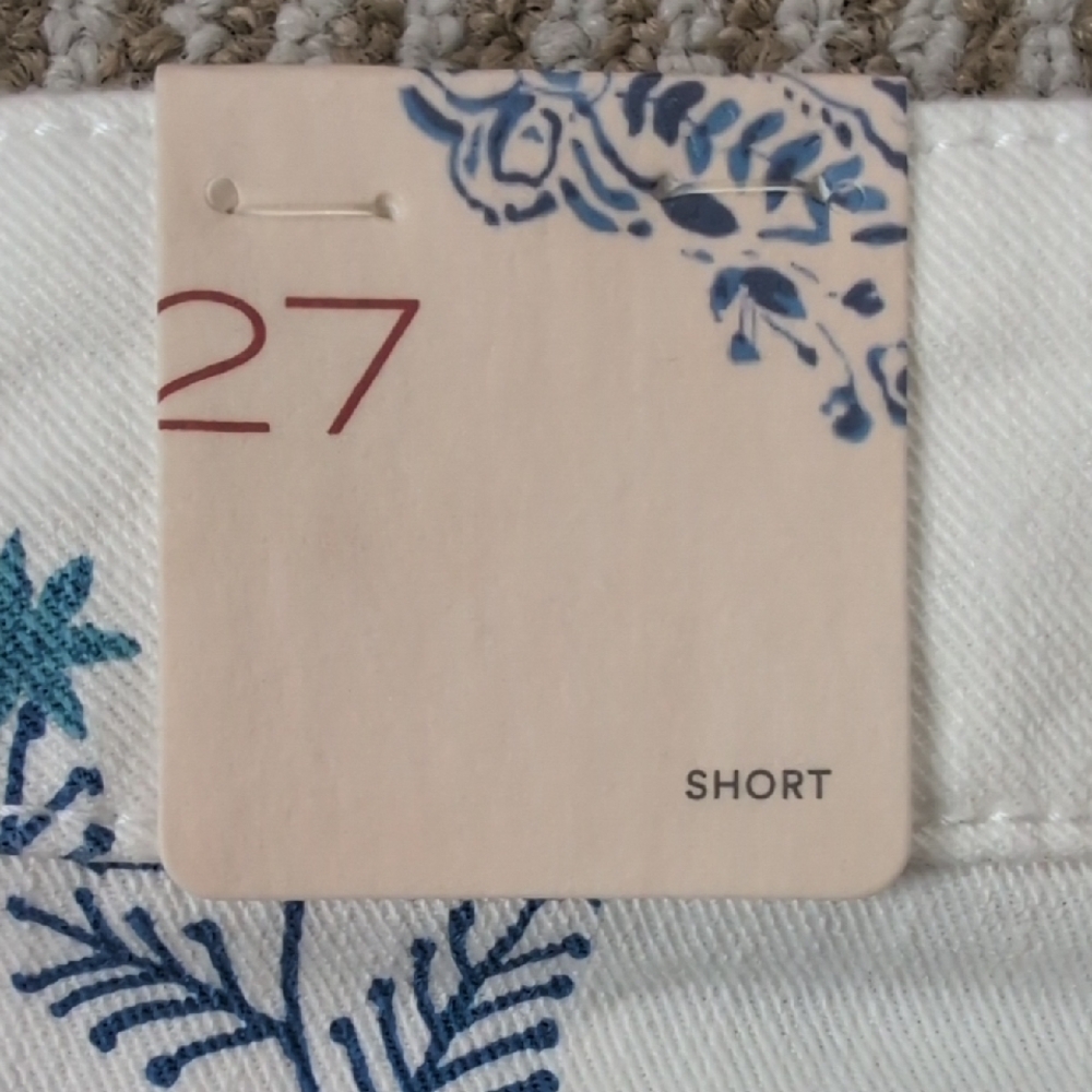 New Pilcro Anthroplogie White Blue Floral Denim High-Waist Button Fly Shorts 27 - Picture 4 of 6